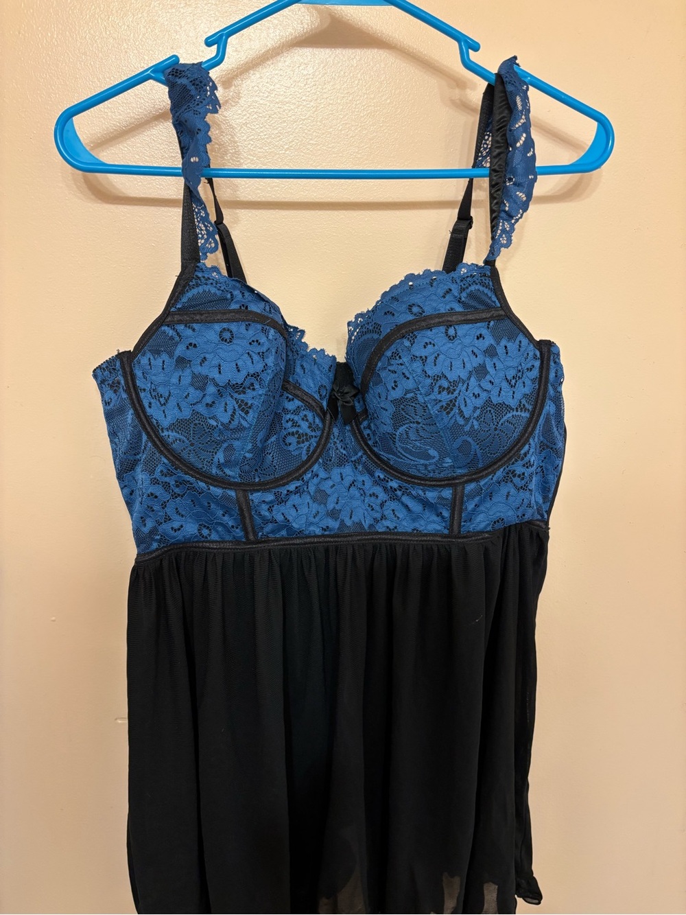 torrid Blue Lace Bust Babydoll Chemise with Black Skirt Detail